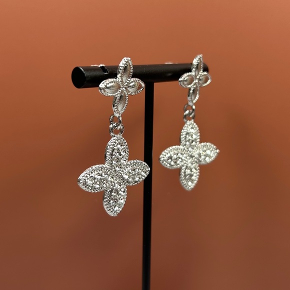 Silver & Rhinestone Drop Earrings - Picture 2 of 5